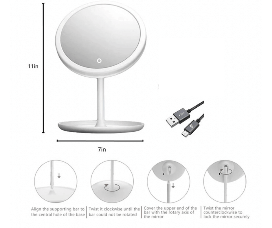 LED Makeup Mirror Rechargeable with 3 Lights